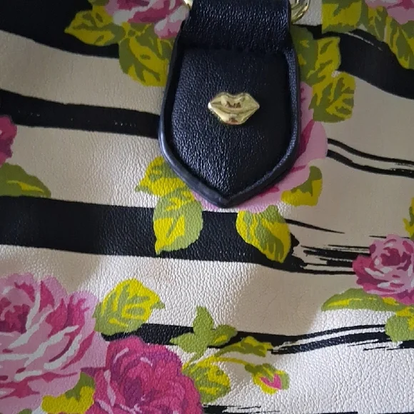 Betsey Johnson Striped Floral Satchel with Gold Accents - Picture 7 of 13